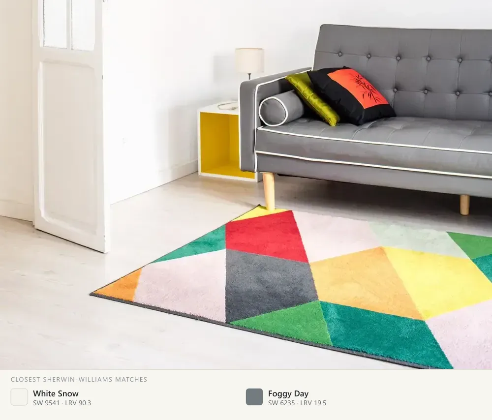 Clean white with a gray sofa