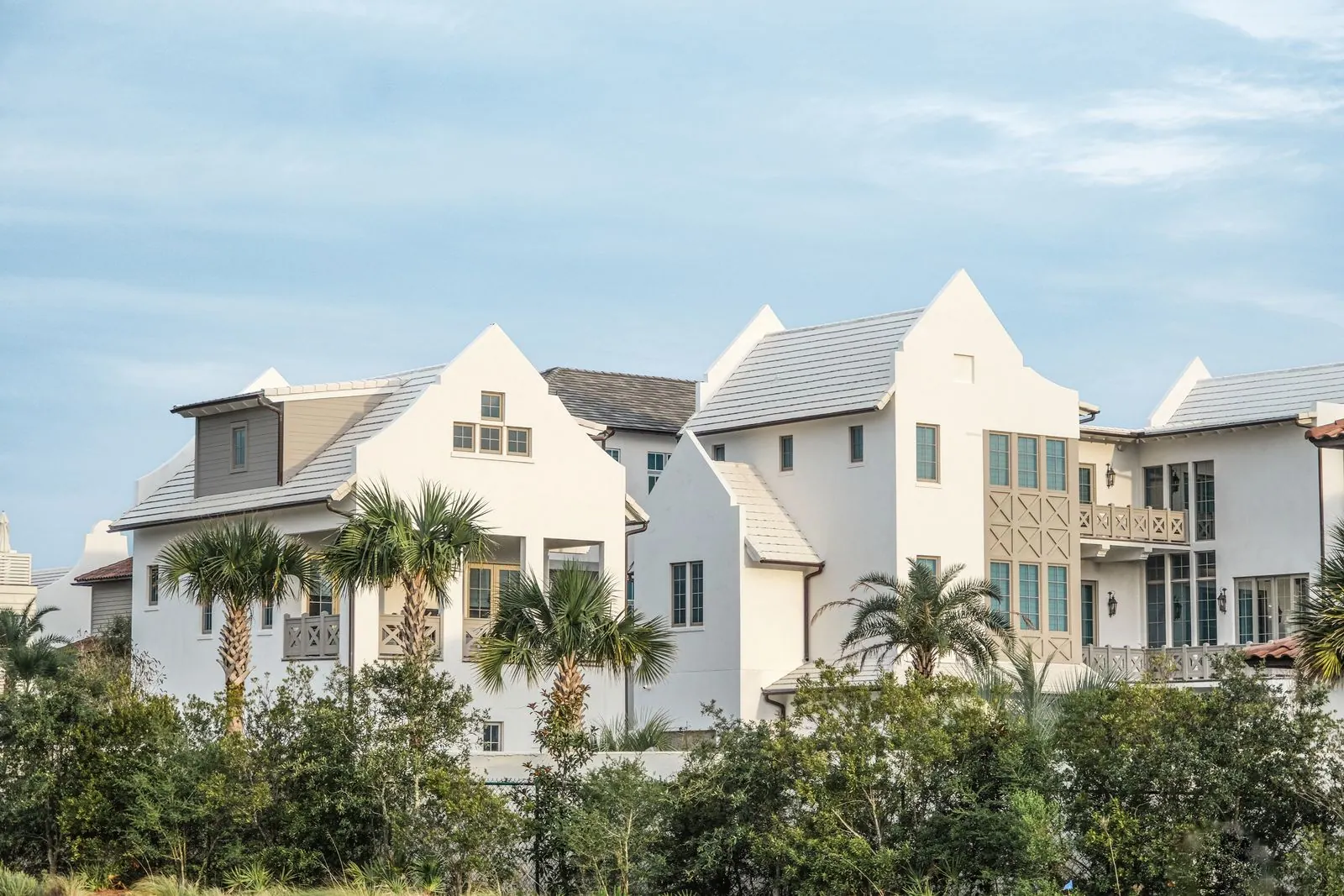 Cluster of white coastal homes in Alys Beach, Florida